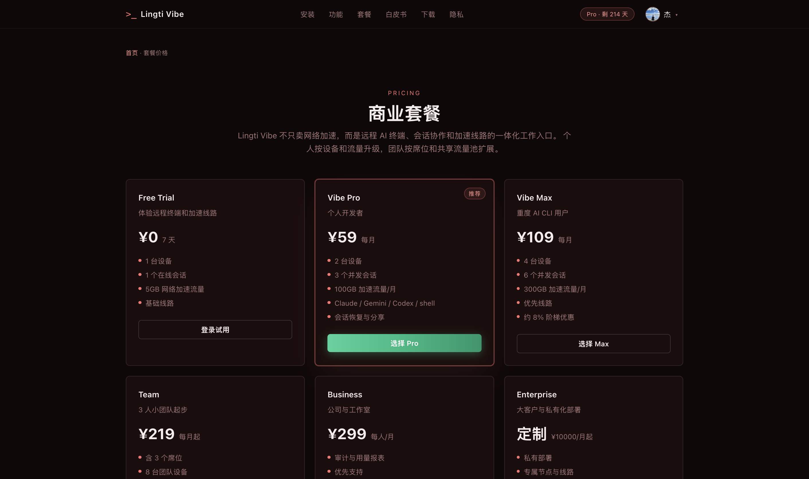 套餐价格